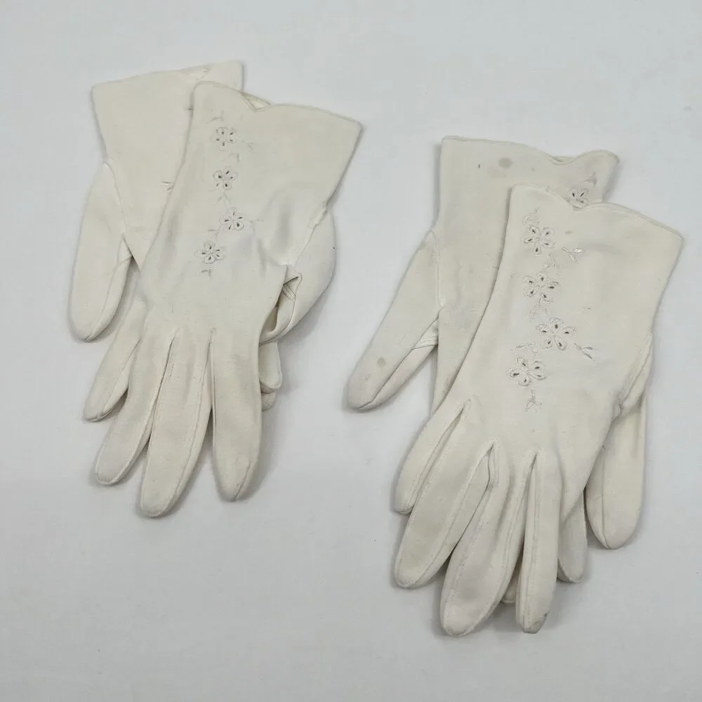 VTG Lot Of 2 Embroidered Dress Gloves Classy Retro Cosplay Costume Old Money